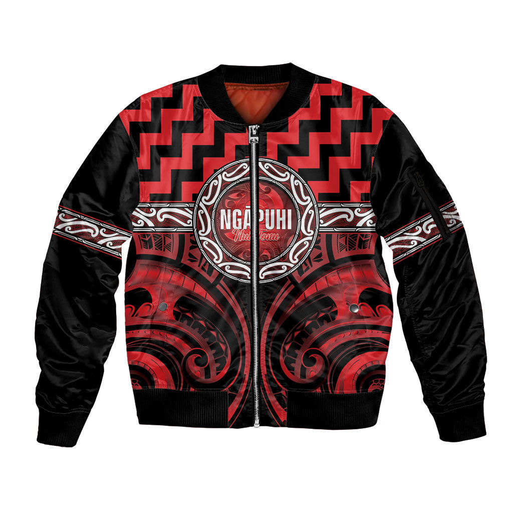 Aotearoa Ngapuhi Personalised Sleeve Zip Bomber Jacket Maori Iwi Poutama Puhoro Tattoo LT14 Unisex Red - Polynesian Pride