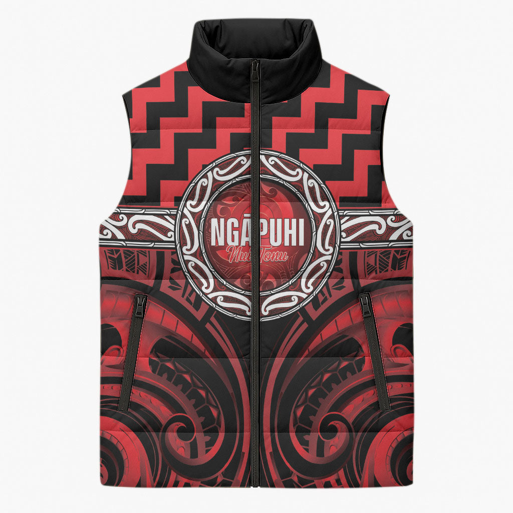 Aotearoa Ngapuhi Personalised Sleeveless Puffer Jacket Maori Iwi Poutama Puhoro Tattoo LT14 Unisex Red - Polynesian Pride