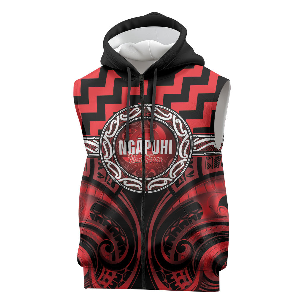 Aotearoa Ngapuhi Personalised Sleeveless Zip Hoodie Maori Iwi Poutama Puhoro Tattoo LT14 Red - Polynesian Pride
