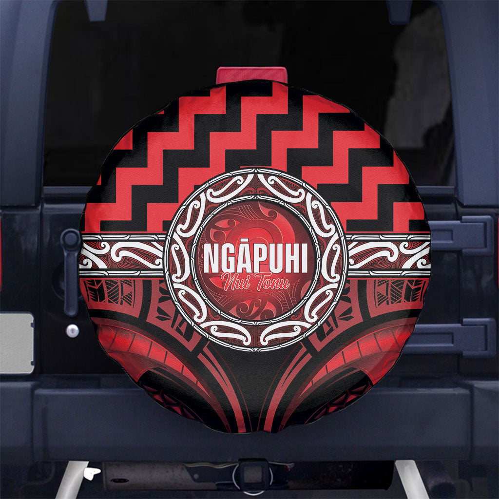 Aotearoa Ngapuhi Spare Tire Cover Maori Iwi Poutama Puhoro Tattoo LT14 No hole Red - Polynesian Pride