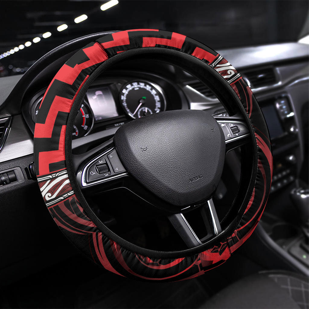 Aotearoa Ngapuhi Steering Wheel Cover Maori Iwi Poutama Puhoro Tattoo LT14 Universal Fit Red - Polynesian Pride