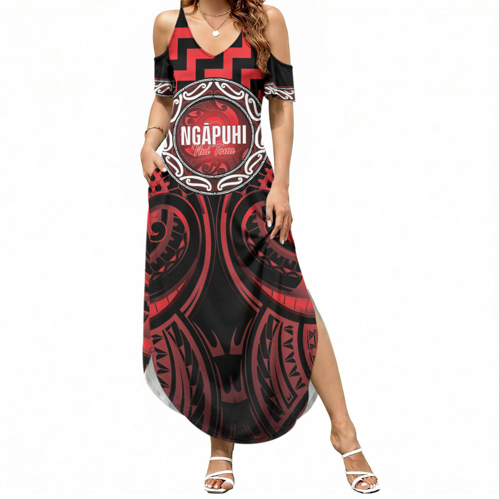 Aotearoa Ngapuhi Personalised Summer Maxi Dress Maori Iwi Poutama Puhoro Tattoo LT14 Women Red - Polynesian Pride