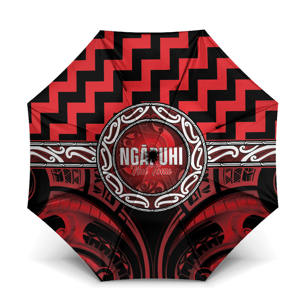 Aotearoa Ngapuhi Umbrella Maori Iwi Poutama Puhoro Tattoo LT14 One Size Folded 11.42 inch Opened Diameter 37.4 inch Red - Polynesian Pride