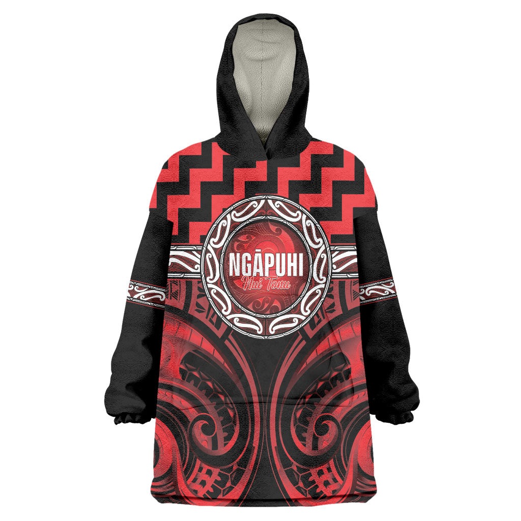 Aotearoa Ngapuhi Personalised Wearable Blanket Hoodie Maori Iwi Poutama Puhoro Tattoo LT14 One Size Red - Polynesian Pride