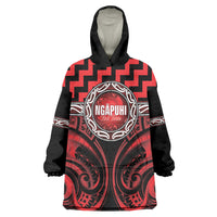 Aotearoa Ngapuhi Personalised Wearable Blanket Hoodie Maori Iwi Poutama Puhoro Tattoo LT14 One Size Red - Polynesian Pride
