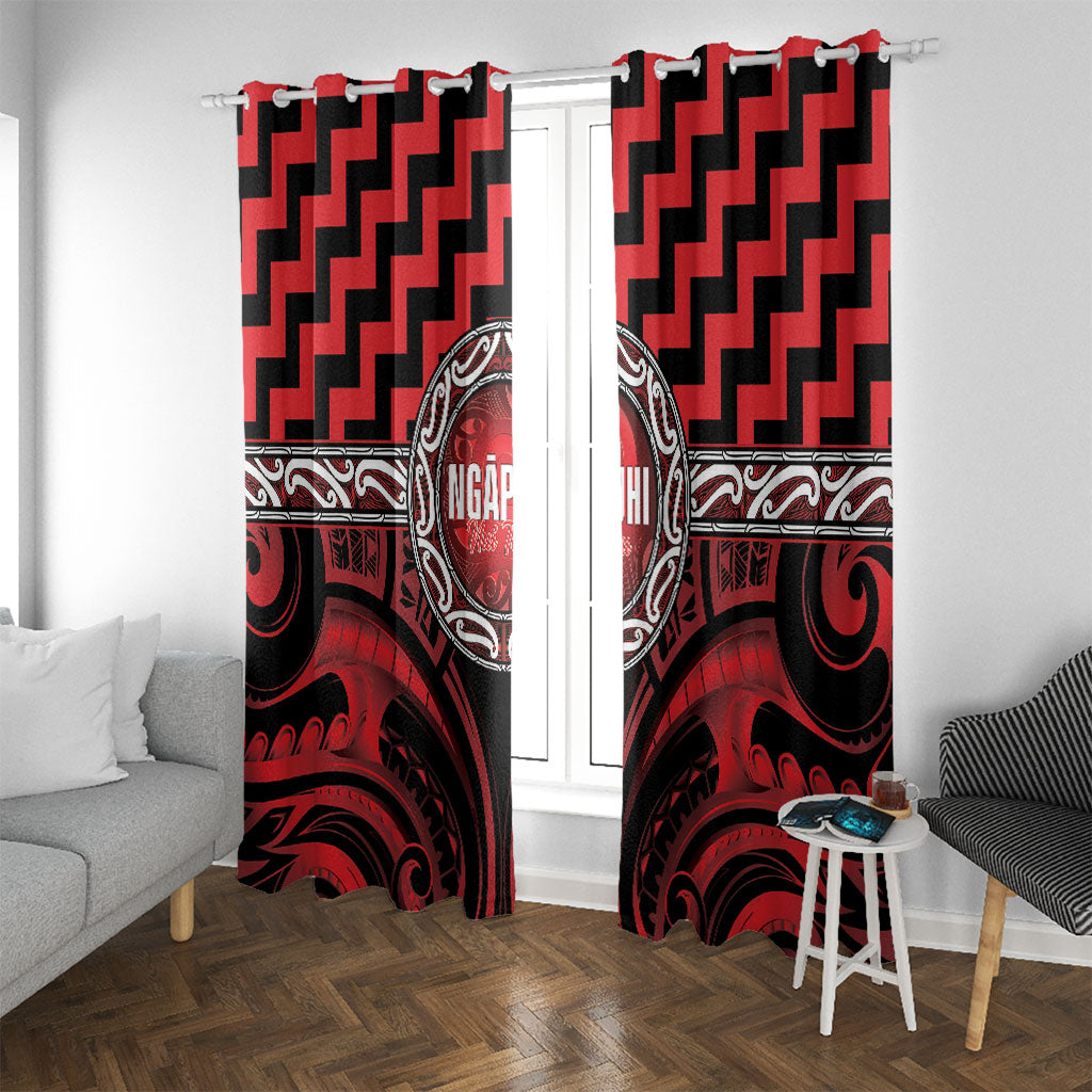 Aotearoa Ngapuhi Window Curtain Maori Iwi Poutama Puhoro Tattoo LT14 With Grommets Red - Polynesian Pride