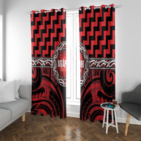Aotearoa Ngapuhi Window Curtain Maori Iwi Poutama Puhoro Tattoo LT14 With Grommets Red - Polynesian Pride
