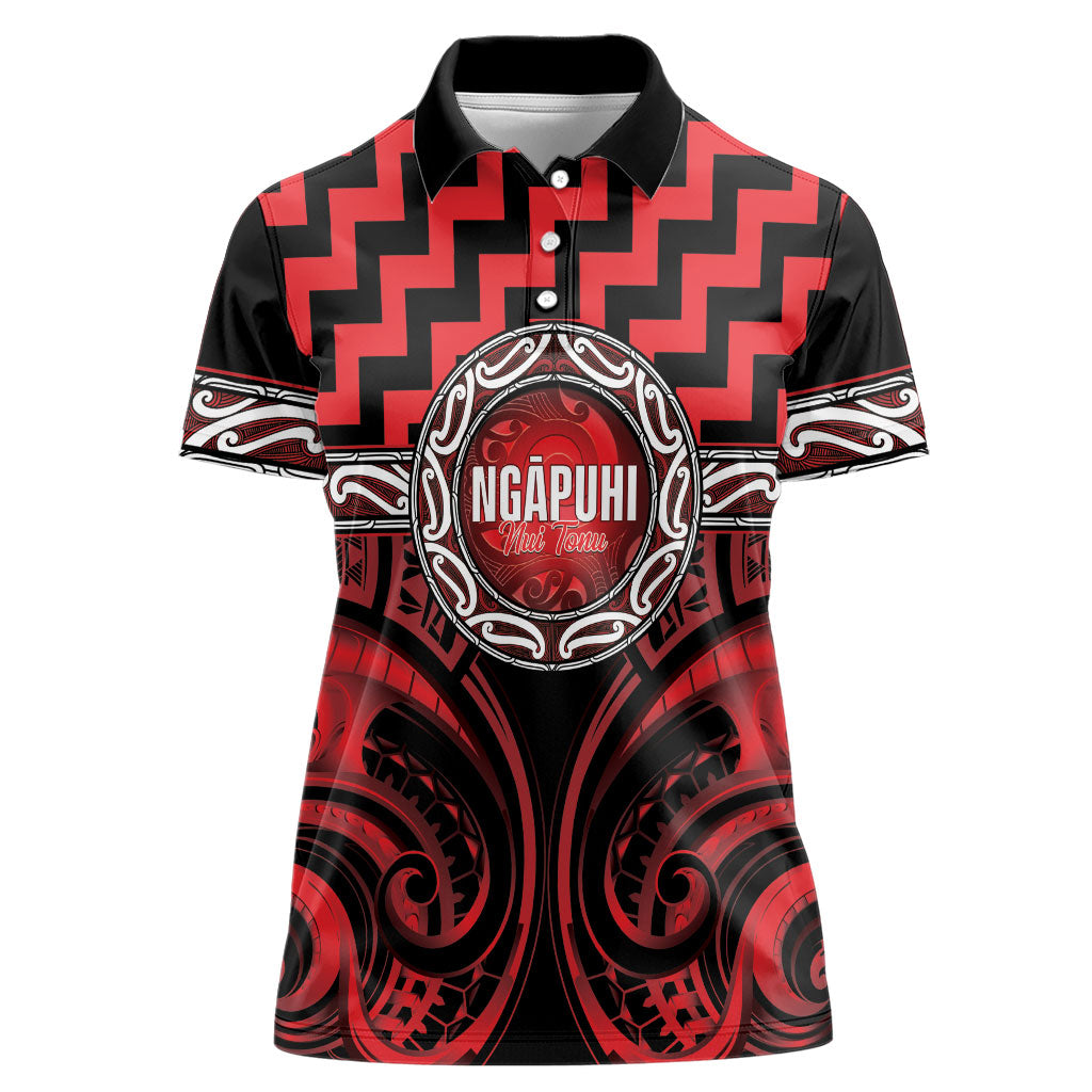Aotearoa Ngapuhi Personalised Women Polo Shirt Maori Iwi Poutama Puhoro Tattoo LT14 Female Red - Polynesian Pride