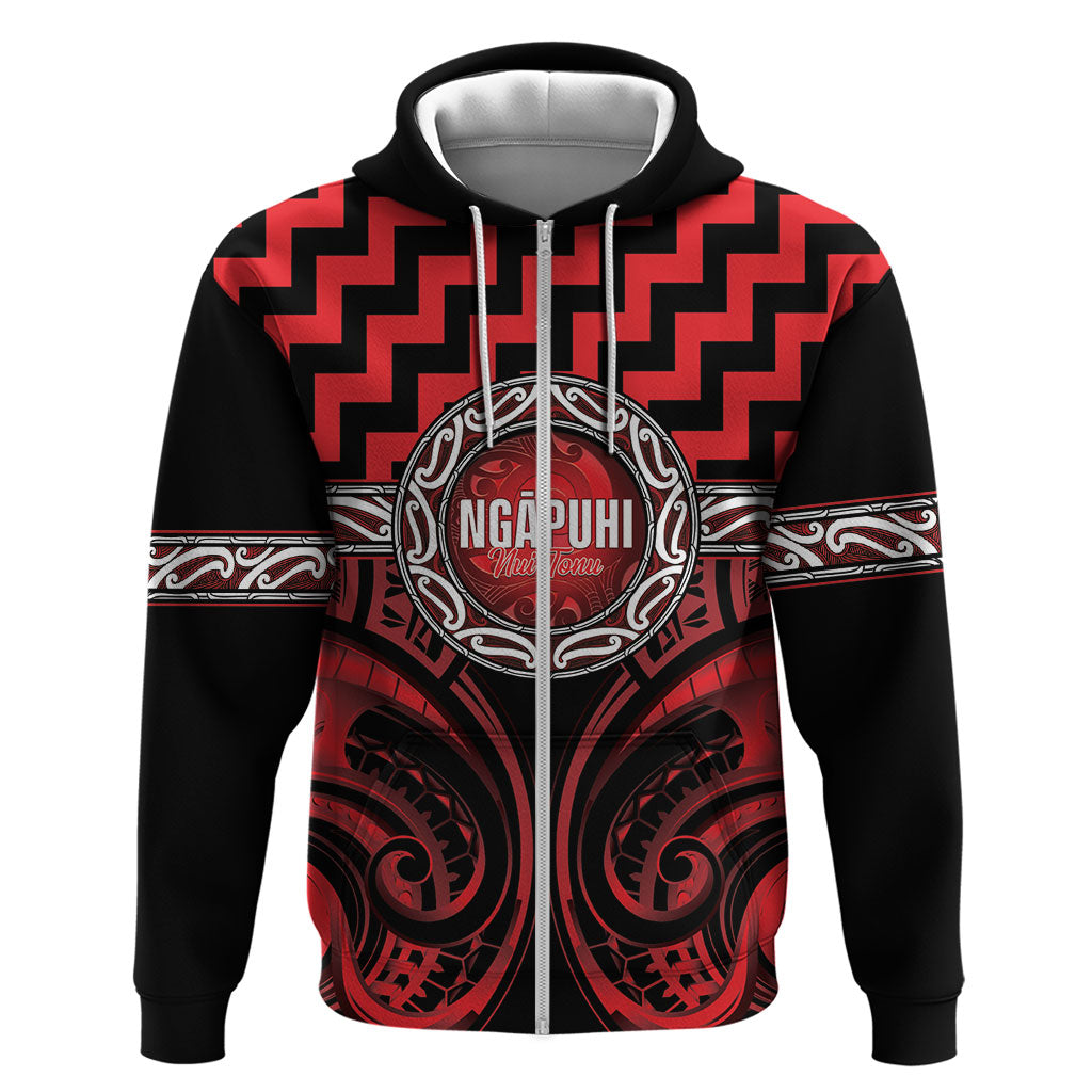 Aotearoa Ngapuhi Personalised Zip Hoodie Maori Iwi Poutama Puhoro Tattoo LT14 Zip Hoodie Red - Polynesian Pride