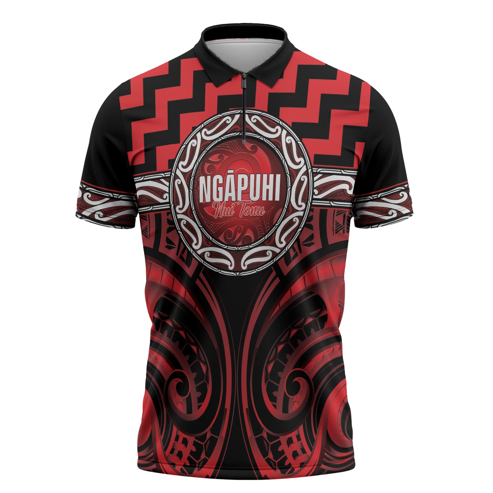 Aotearoa Ngapuhi Personalised Zipper Polo Shirt Maori Iwi Poutama Puhoro Tattoo LT14 Red - Polynesian Pride