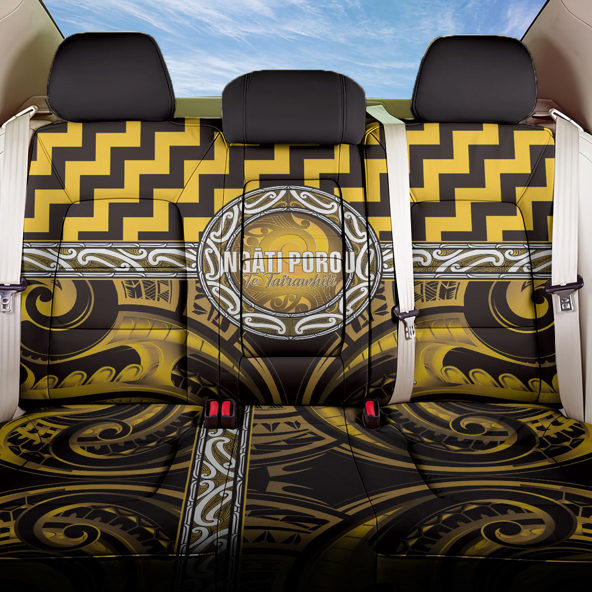 Aotearoa Ngati Porou Back Car Seat Cover Maori Iwi Poutama Puhoro Tattoo LT14 One Size Yellow - Polynesian Pride