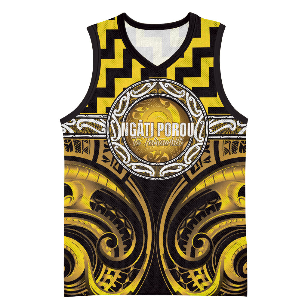 Aotearoa Ngati Porou Personalised Basketball Jersey Maori Iwi Poutama Puhoro Tattoo LT14 Unisex Yellow - Polynesian Pride