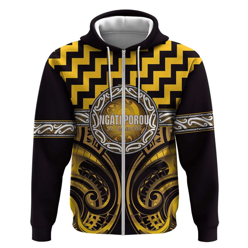 Aotearoa Ngati Porou Personalised Hoodie Maori Iwi Poutama Puhoro Tattoo LT14 Zip Hoodie Yellow - Polynesian Pride