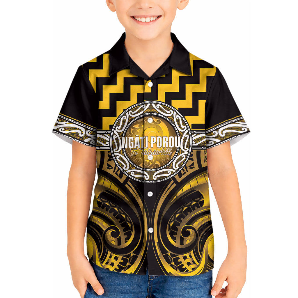 Aotearoa Ngati Porou Personalised Kid Hawaiian Shirt Maori Iwi Poutama Puhoro Tattoo LT14 Kid Yellow - Polynesian Pride