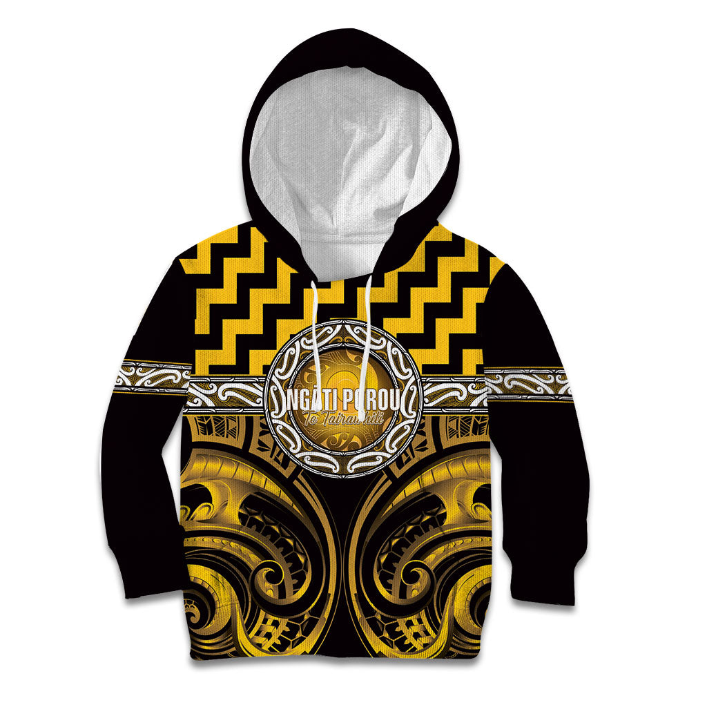 Aotearoa Ngati Porou Personalised Kid Hoodie Maori Iwi Poutama Puhoro Tattoo LT14 Hoodie Yellow - Polynesian Pride