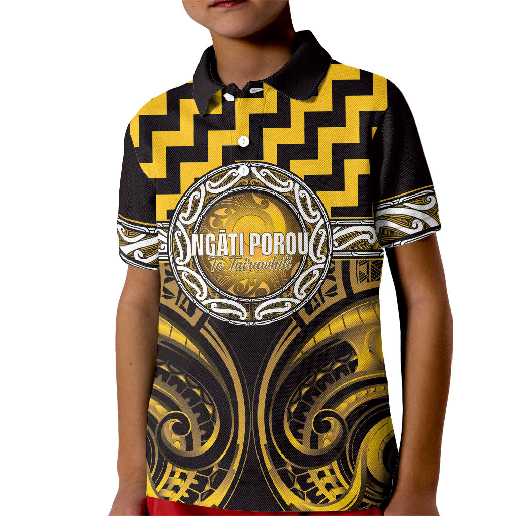 Aotearoa Ngati Porou Personalised Kid Polo Shirt Maori Iwi Poutama Puhoro Tattoo LT14 Kid Yellow - Polynesian Pride