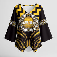 Aotearoa Ngati Porou Personalised Kimono Sleeve Blouse Maori Iwi Poutama Puhoro Tattoo LT14 Female Yellow - Polynesian Pride