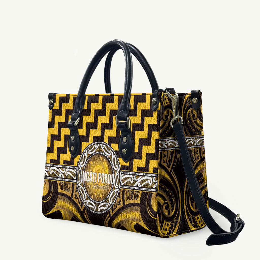 Aotearoa Ngati Porou Leather Bag Maori Iwi Poutama Puhoro Tattoo LT14 Yellow - Polynesian Pride