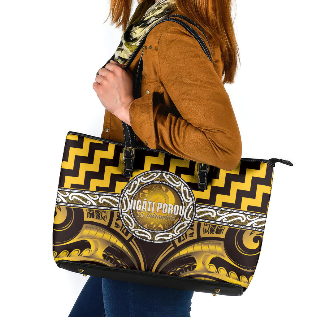 Aotearoa Ngati Porou Leather Tote Bag Maori Iwi Poutama Puhoro Tattoo LT14 Yellow - Polynesian Pride