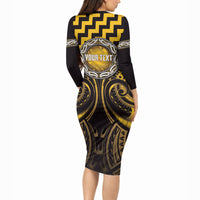 Aotearoa Ngati Porou Personalised Long Sleeve Bodycon Dress Maori Iwi Poutama Puhoro Tattoo LT14 - Polynesian Pride