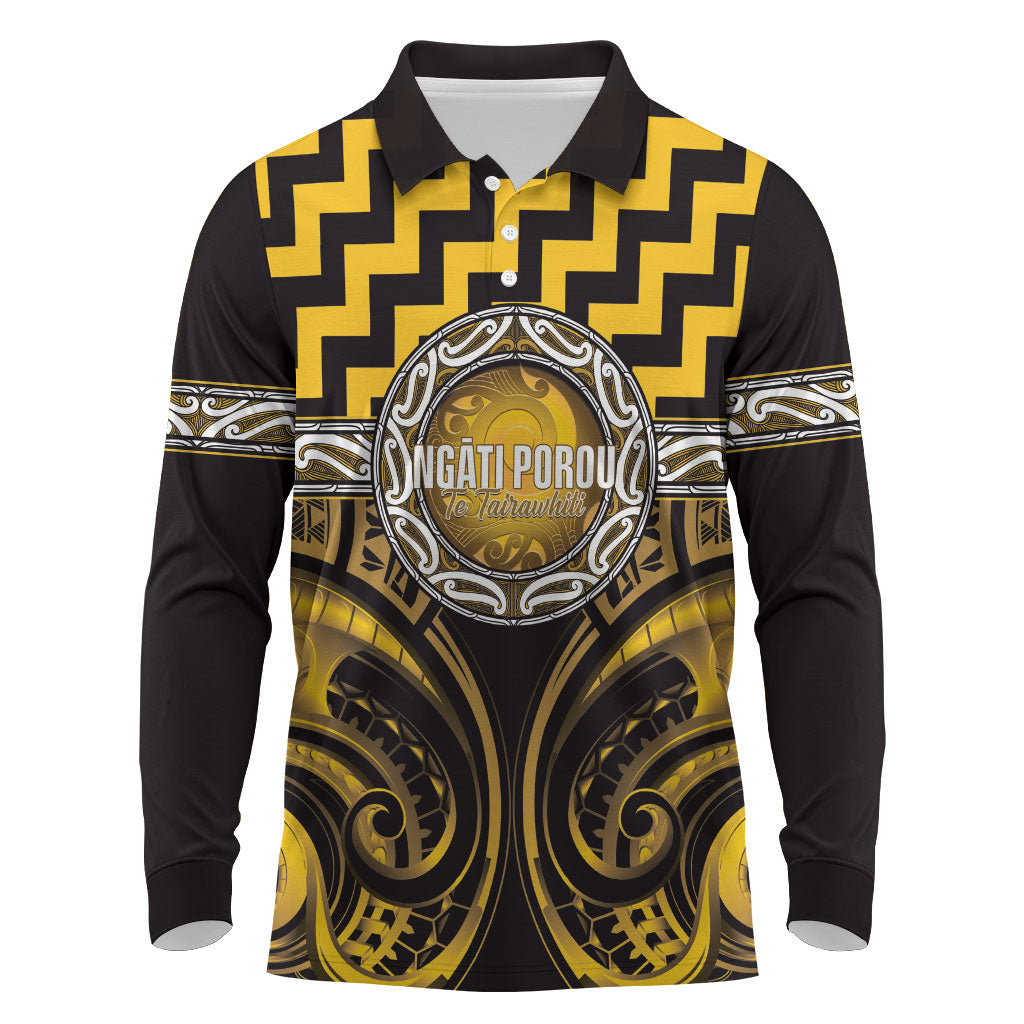 Aotearoa Ngati Porou Personalised Long Sleeve Polo Shirt Maori Iwi Poutama Puhoro Tattoo LT14 Yellow - Polynesian Pride