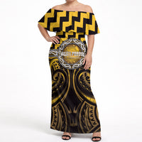 Aotearoa Ngati Porou Personalised Off Shoulder Maxi Dress Maori Iwi Poutama Puhoro Tattoo LT14 Women Yellow - Polynesian Pride
