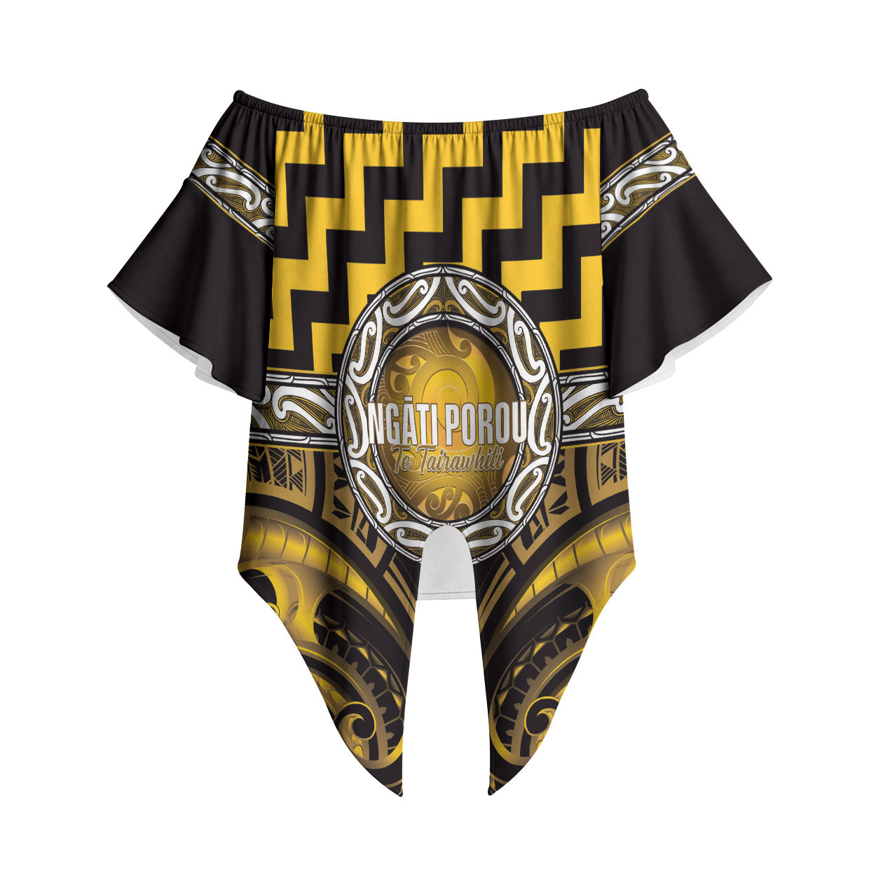 Aotearoa Ngati Porou Personalised Off Shoulder Wrap Waist Top Maori Iwi Poutama Puhoro Tattoo LT14 Yellow - Polynesian Pride