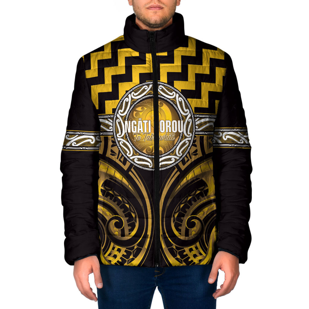 Aotearoa Ngati Porou Personalised Padded Jacket Maori Iwi Poutama Puhoro Tattoo LT14 Men Yellow - Polynesian Pride