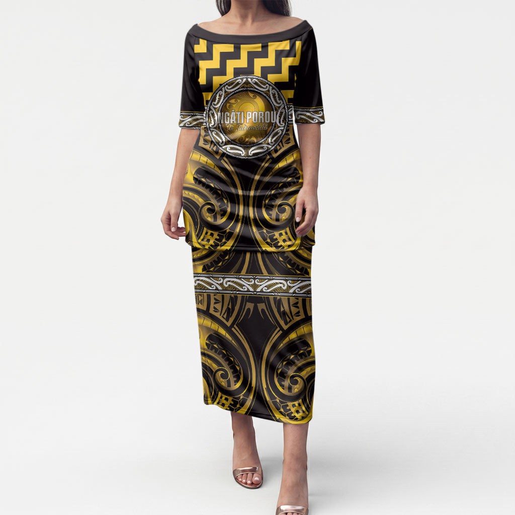 Aotearoa Ngati Porou Personalised Puletasi Maori Iwi Poutama Puhoro Tattoo LT14 Long Dress Yellow - Polynesian Pride