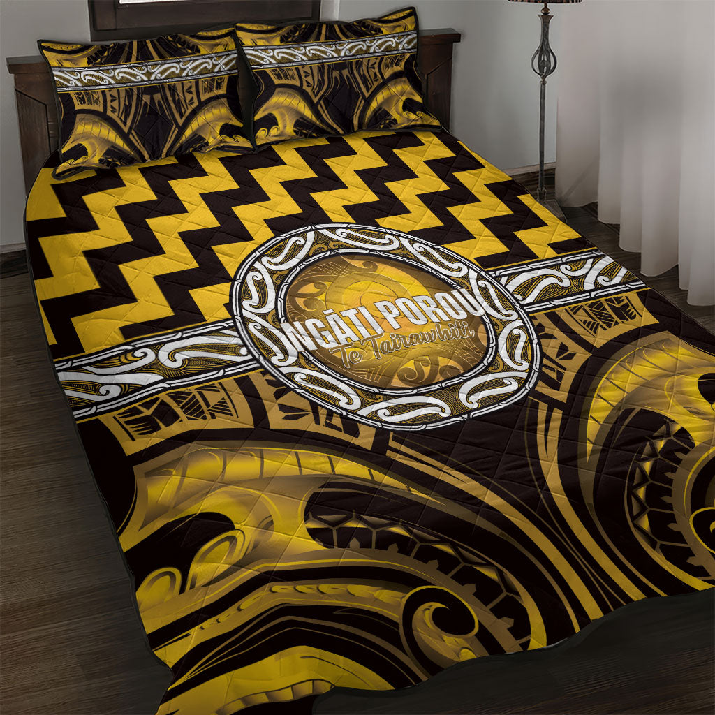 Aotearoa Ngati Porou Quilt Bed Set Maori Iwi Poutama Puhoro Tattoo LT14 Yellow - Polynesian Pride