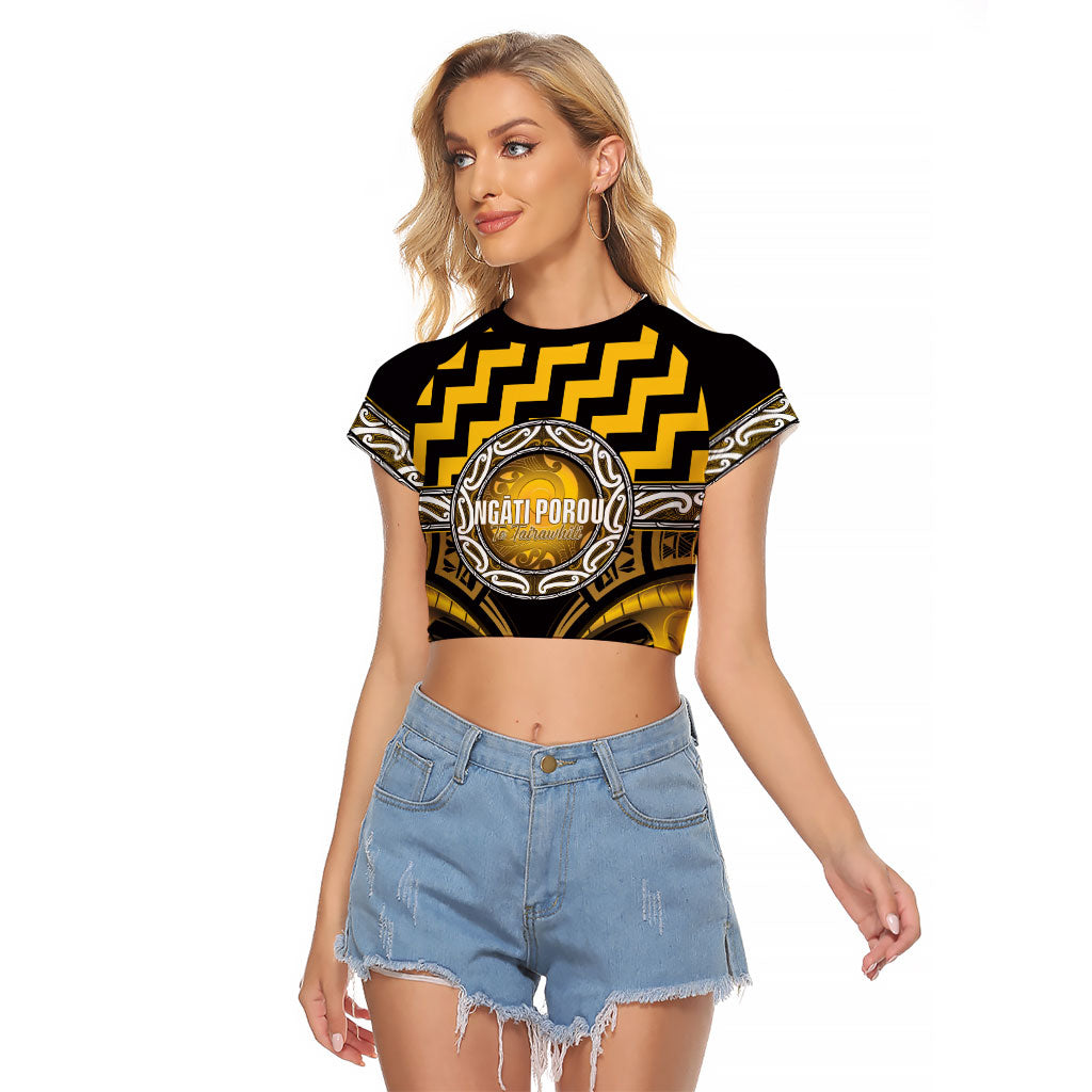 Aotearoa Ngati Porou Personalised Raglan Cropped T Shirt Maori Iwi Poutama Puhoro Tattoo LT14 Female Yellow - Polynesian Pride