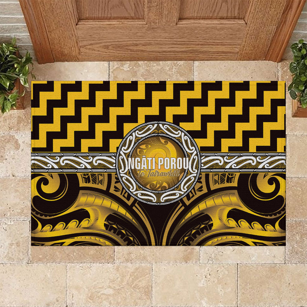Aotearoa Ngati Porou Rubber Doormat Maori Iwi Poutama Puhoro Tattoo LT14 Yellow - Polynesian Pride