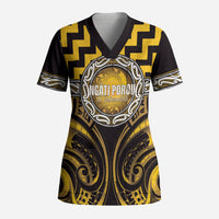 Aotearoa Ngati Porou Personalised Scrub Top Maori Iwi Poutama Puhoro Tattoo LT14 Adult Yellow - Polynesian Pride