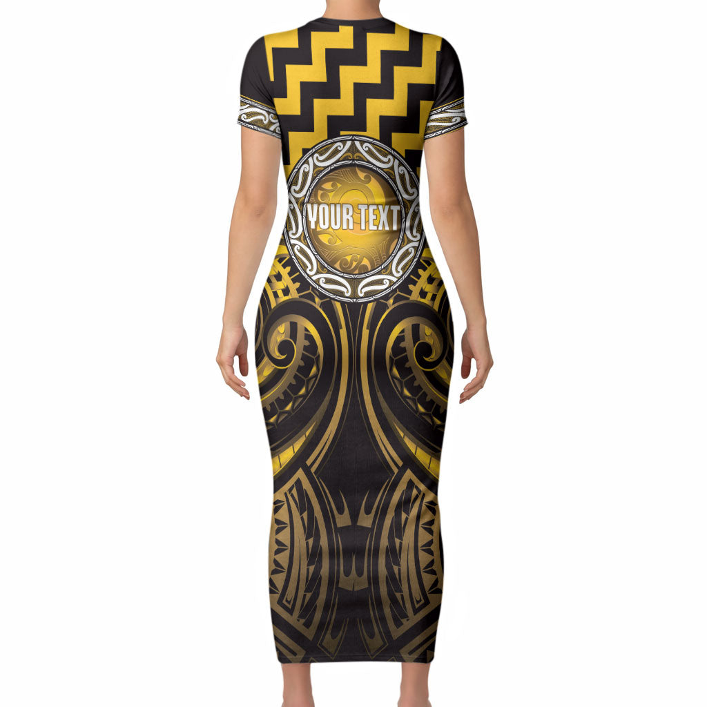 Aotearoa Ngati Porou Personalised Short Sleeve Bodycon Dress Maori Iwi Poutama Puhoro Tattoo LT14 - Polynesian Pride