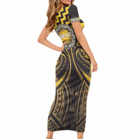 Aotearoa Ngati Porou Personalised Short Sleeve Bodycon Dress Maori Iwi Poutama Puhoro Tattoo LT14 - Polynesian Pride