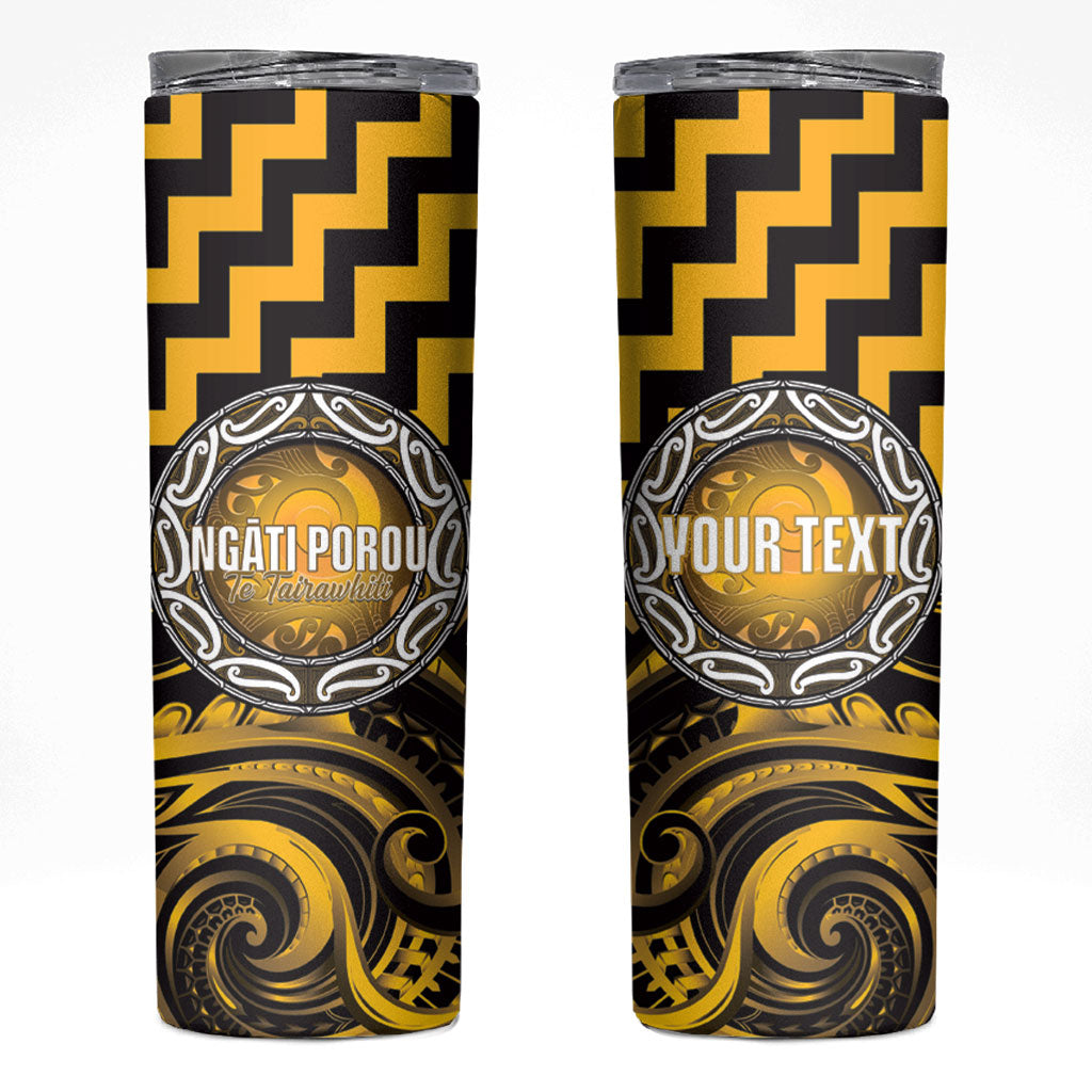 Aotearoa Ngati Porou Personalised Skinny Tumbler Maori Iwi Poutama Puhoro Tattoo LT14 Yellow - Polynesian Pride