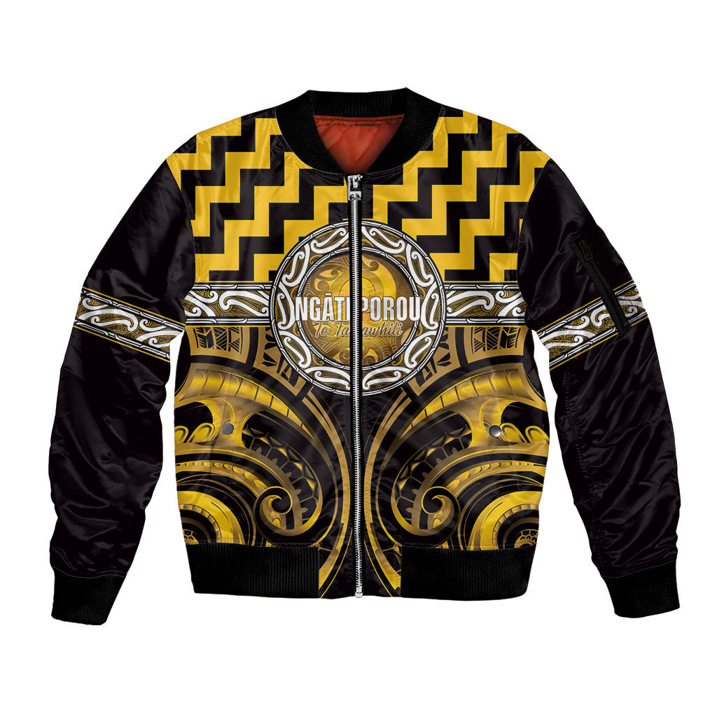 Aotearoa Ngati Porou Personalised Sleeve Zip Bomber Jacket Maori Iwi Poutama Puhoro Tattoo LT14 Unisex Yellow - Polynesian Pride