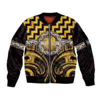 Aotearoa Ngati Porou Personalised Sleeve Zip Bomber Jacket Maori Iwi Poutama Puhoro Tattoo LT14 Unisex Yellow - Polynesian Pride