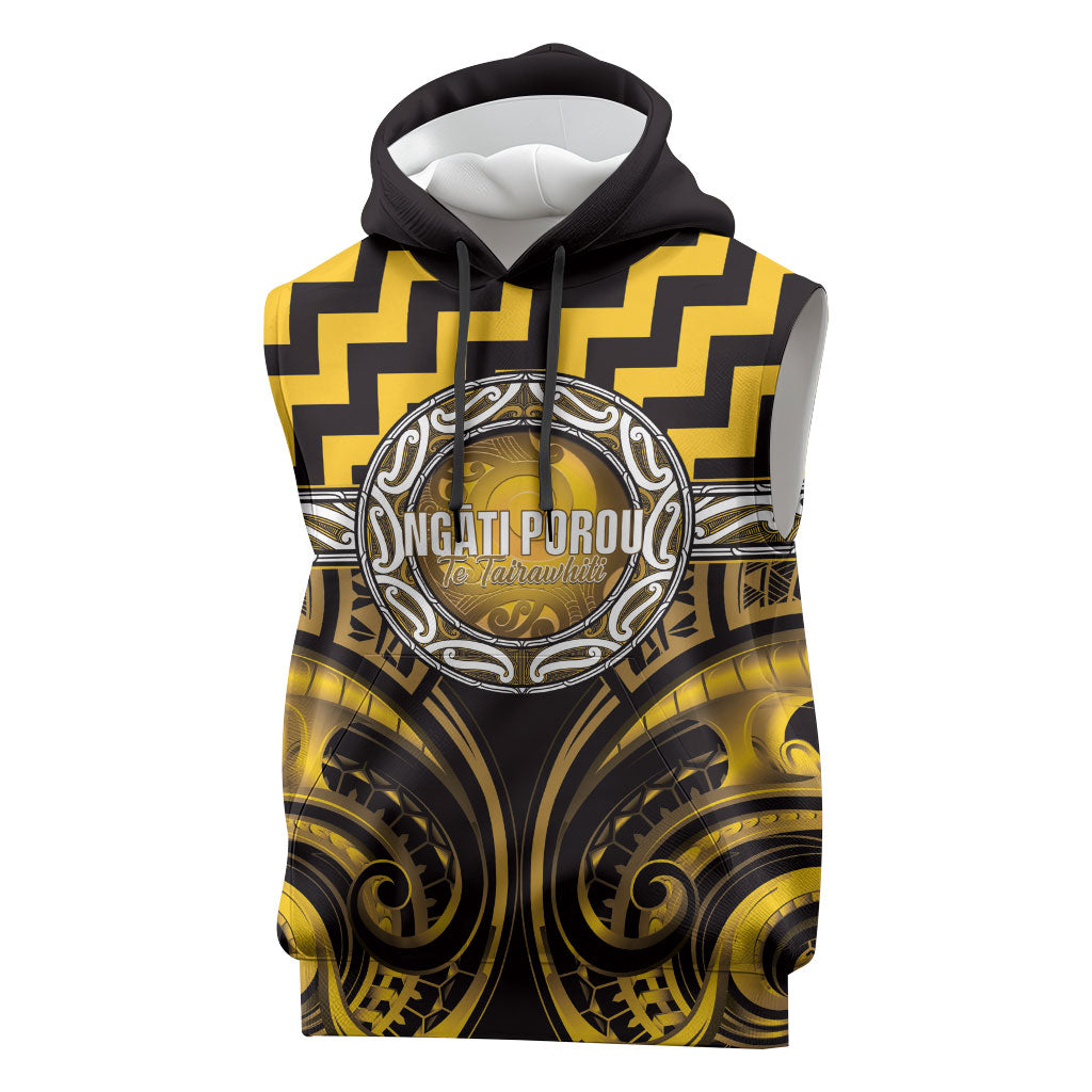 Aotearoa Ngati Porou Personalised Sleeveless Hoodie Maori Iwi Poutama Puhoro Tattoo LT14 Yellow - Polynesian Pride