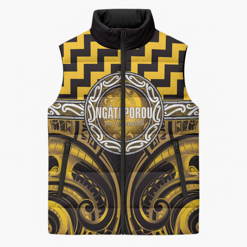 Aotearoa Ngati Porou Personalised Sleeveless Puffer Jacket Maori Iwi Poutama Puhoro Tattoo LT14 Unisex Yellow - Polynesian Pride
