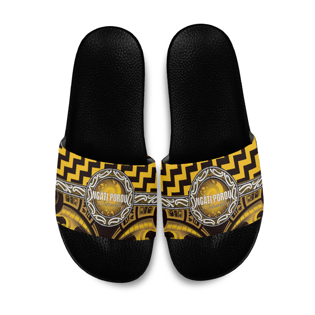 Aotearoa Ngati Porou Slide Sandals Maori Iwi Poutama Puhoro Tattoo LT14 Yellow - Polynesian Pride