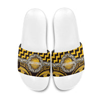 Aotearoa Ngati Porou Slide Sandals Maori Iwi Poutama Puhoro Tattoo LT14 Yellow - Polynesian Pride