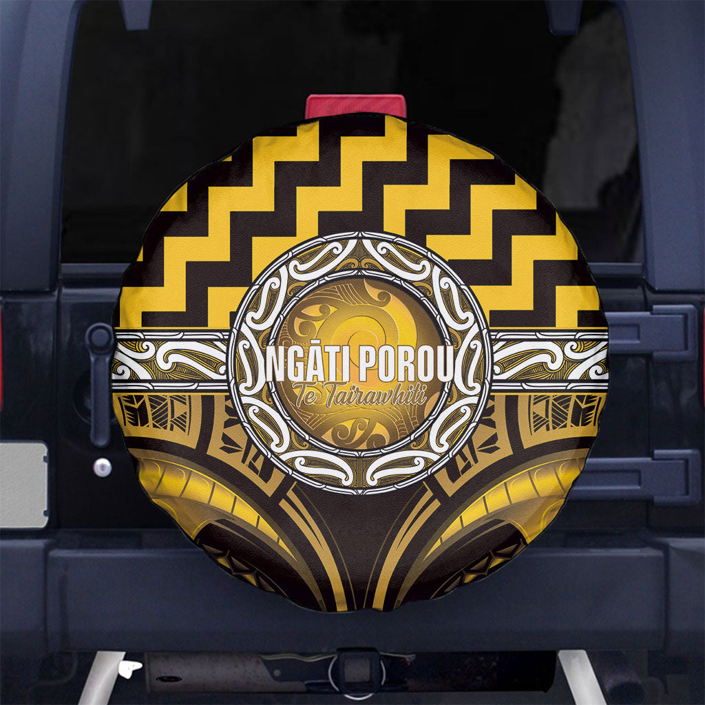 Aotearoa Ngati Porou Spare Tire Cover Maori Iwi Poutama Puhoro Tattoo LT14 No hole Yellow - Polynesian Pride