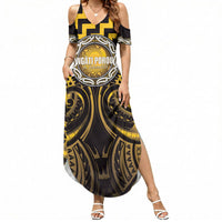 Aotearoa Ngati Porou Personalised Summer Maxi Dress Maori Iwi Poutama Puhoro Tattoo LT14 Women Yellow - Polynesian Pride