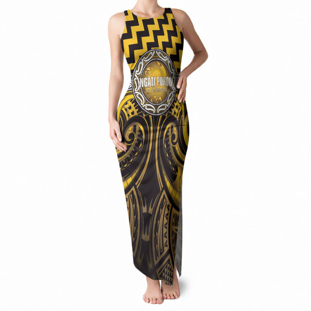 Aotearoa Ngati Porou Personalised Tank Maxi Dress Maori Iwi Poutama Puhoro Tattoo LT14 Women Yellow - Polynesian Pride