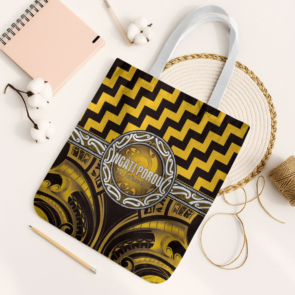 Aotearoa Ngati Porou Tote Bag Maori Iwi Poutama Puhoro Tattoo LT14 White Strap One Size Yellow - Polynesian Pride