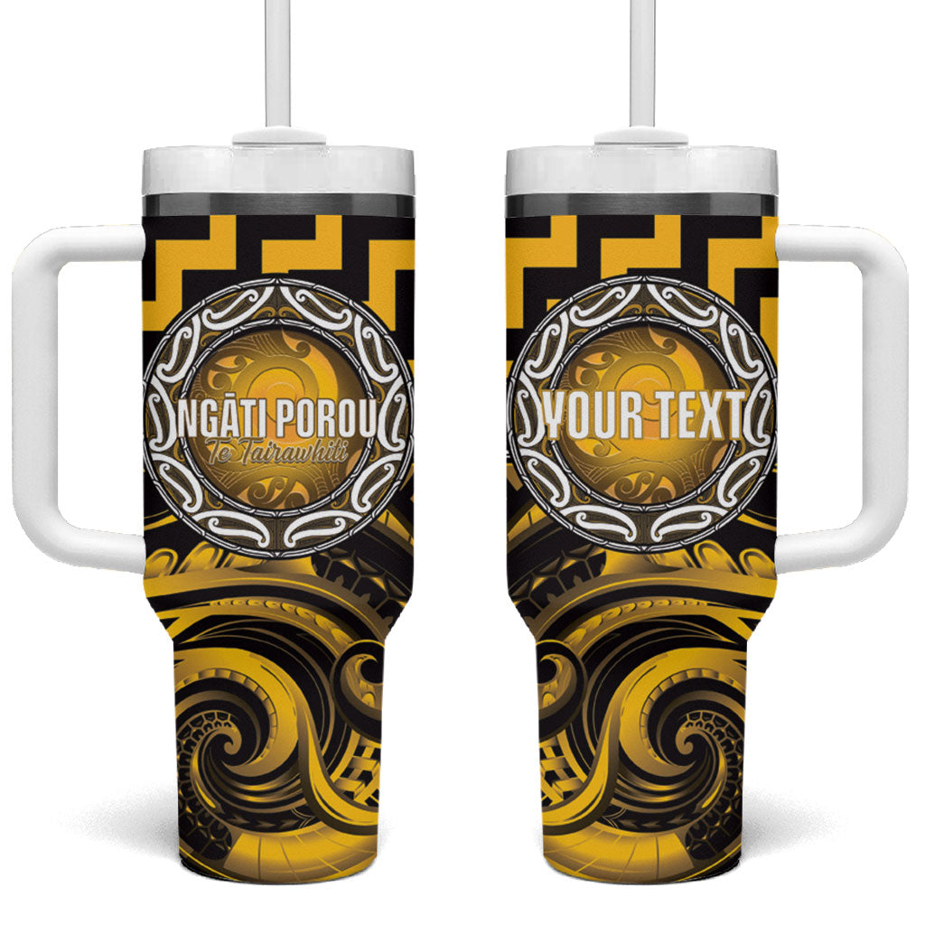 Aotearoa Ngati Porou Personalised Tumbler With Handle Maori Iwi Poutama Puhoro Tattoo LT14 One Size: 40 oz Yellow - Polynesian Pride