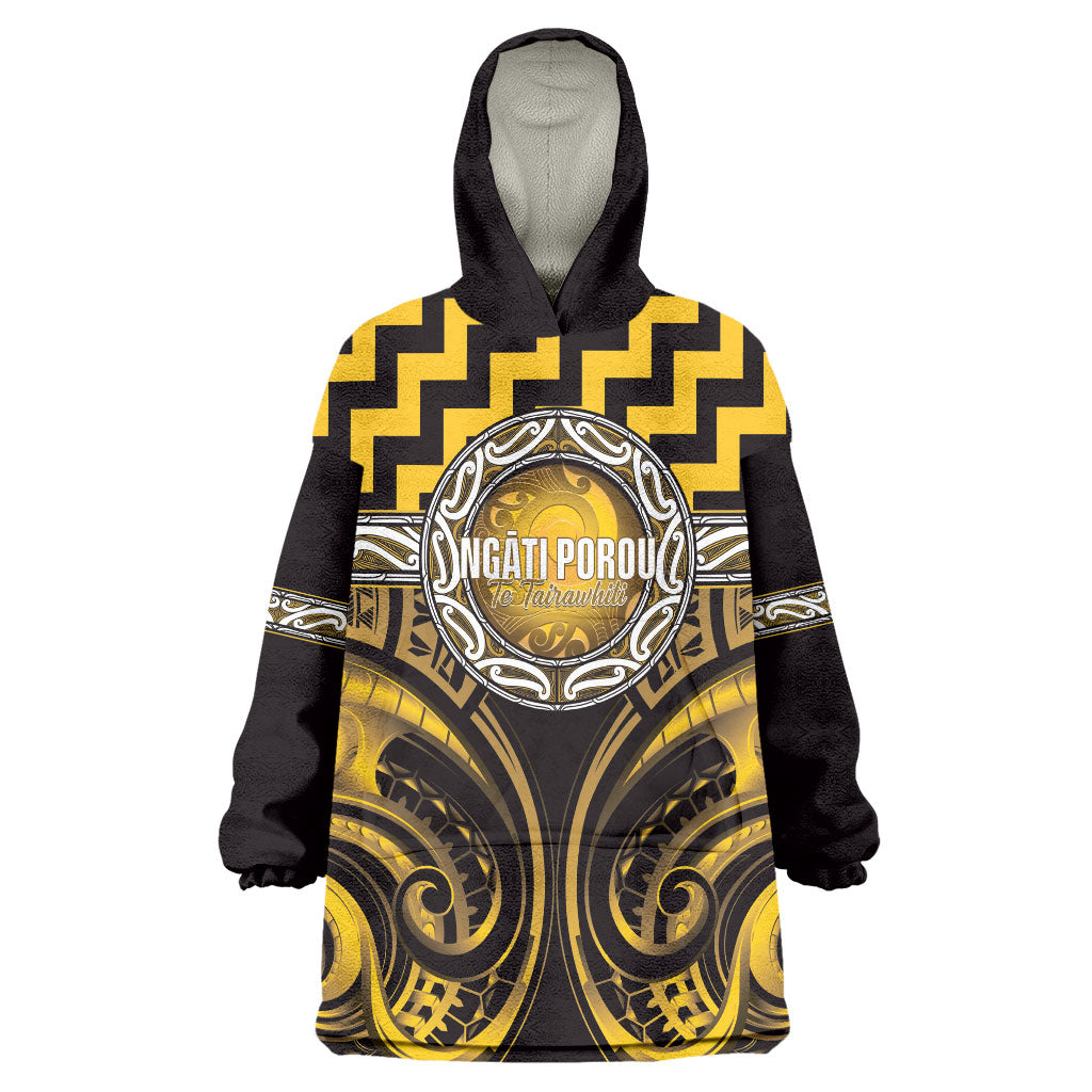 Aotearoa Ngati Porou Personalised Wearable Blanket Hoodie Maori Iwi Poutama Puhoro Tattoo LT14 One Size Yellow - Polynesian Pride