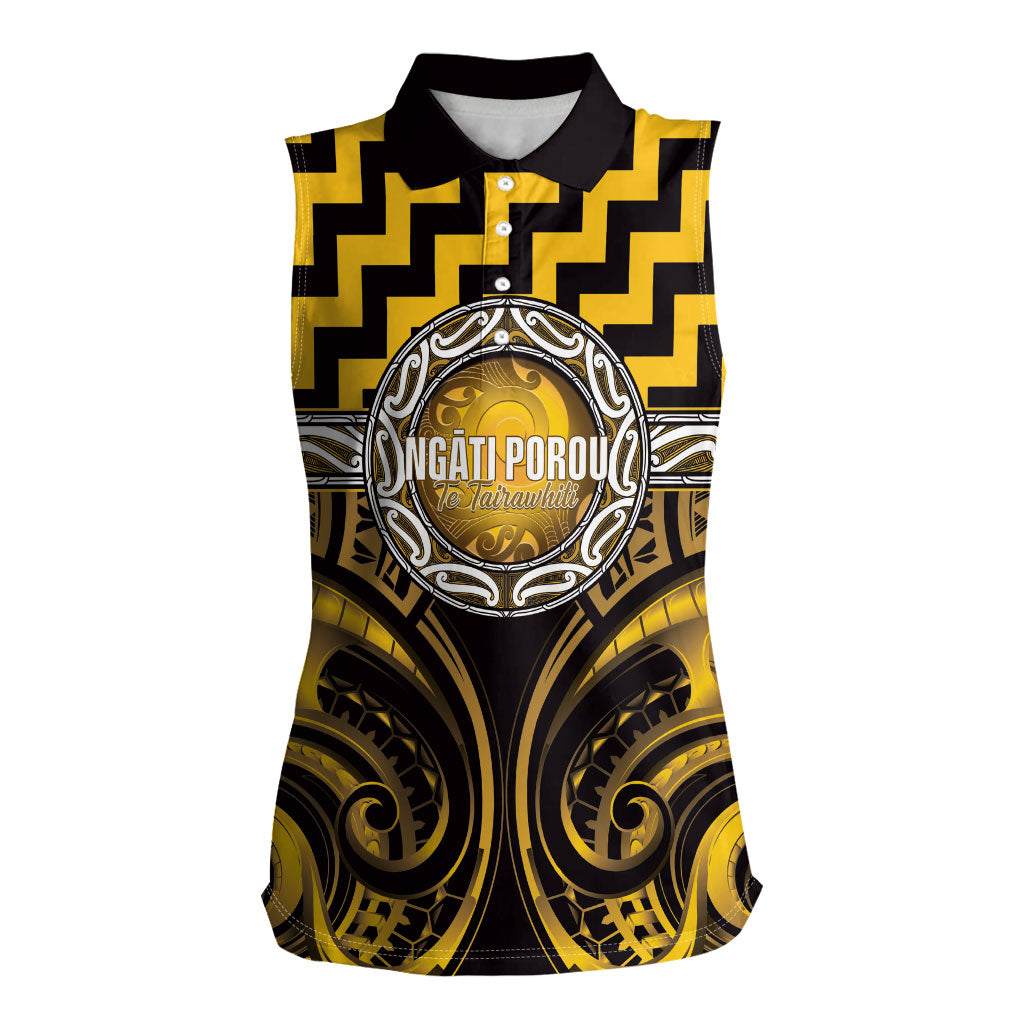 Aotearoa Ngati Porou Personalised Women Sleeveless Polo Shirt Maori Iwi Poutama Puhoro Tattoo LT14 Female Yellow - Polynesian Pride