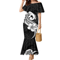 Polynesia Family Matching Outfits Mermaid Dress And Hawaiian Shirt Plumeria With Tribal Pattern Black Vibes LT14 Mom's Dress - 4XL - Polynesian Pride